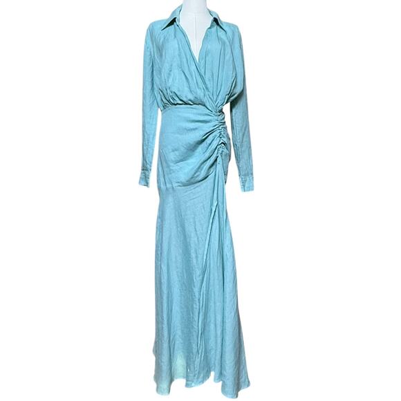 In The Mood For Love Peggy Maxi Dress Size XS 100% Linen Long Sleeved Collared - Picture 1 of 13